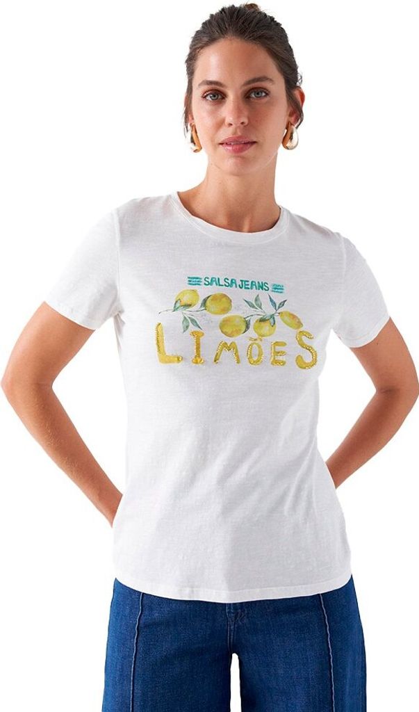 Salsa Jeans Lemons Kurzarm-t-shirt Weiß M Frau Weiß M
