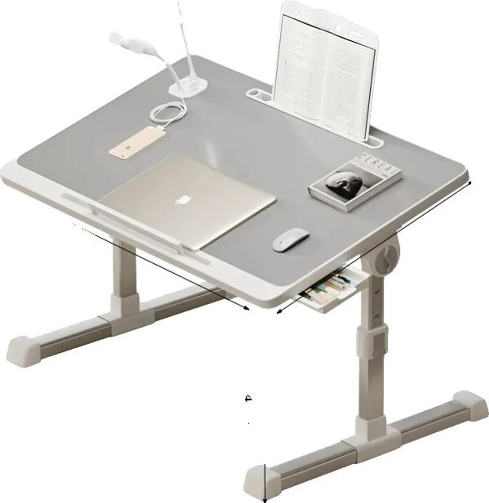 Plateau de Lit pour Télétravail Ordinateur Gris Hauteur Personnalisable