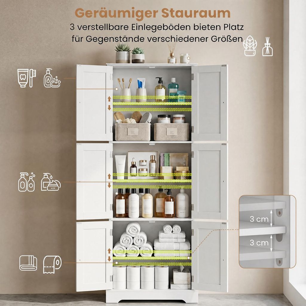 COSTWAY Hochschrank mit 6 Türen, 60 x 30 x 160 cm