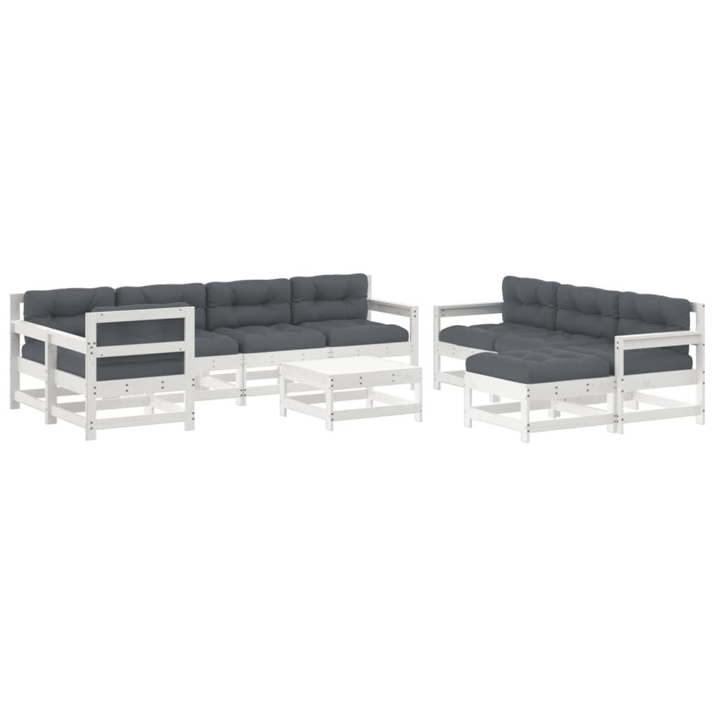 vidaXL 10-tlg. Garten-Lounge-Set mit Kissen Weiß Massivholz