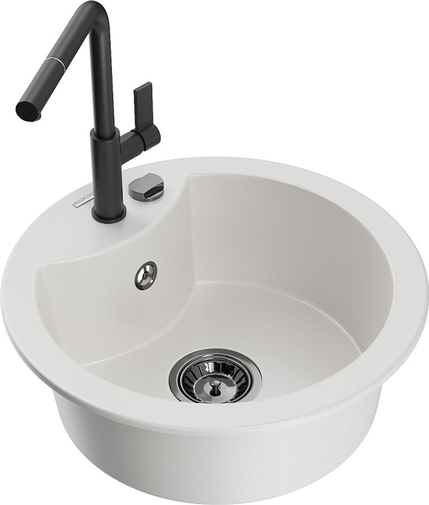 Mexen Diego 1-Becken-Granitspüle mit Mischbatterie Flora, Weiß - 6512-20-670401-70-B