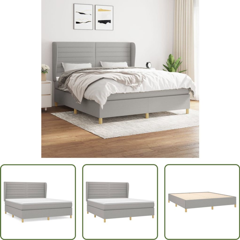 The Living Store Boxspringbett mit Matratze Hellgrau 180x200 cm Stoff