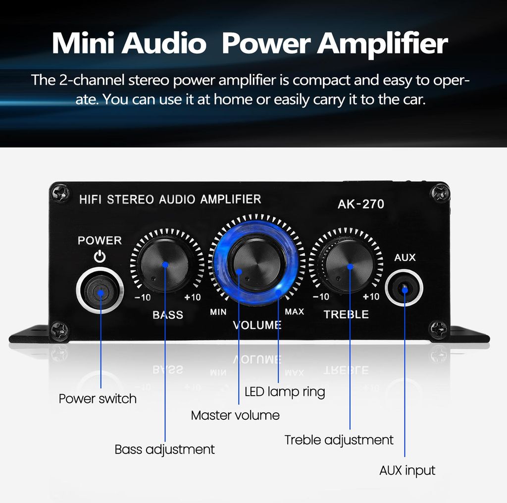 AK270 Mini amplificateur audio stéréo à 2 canaux Image du produit 