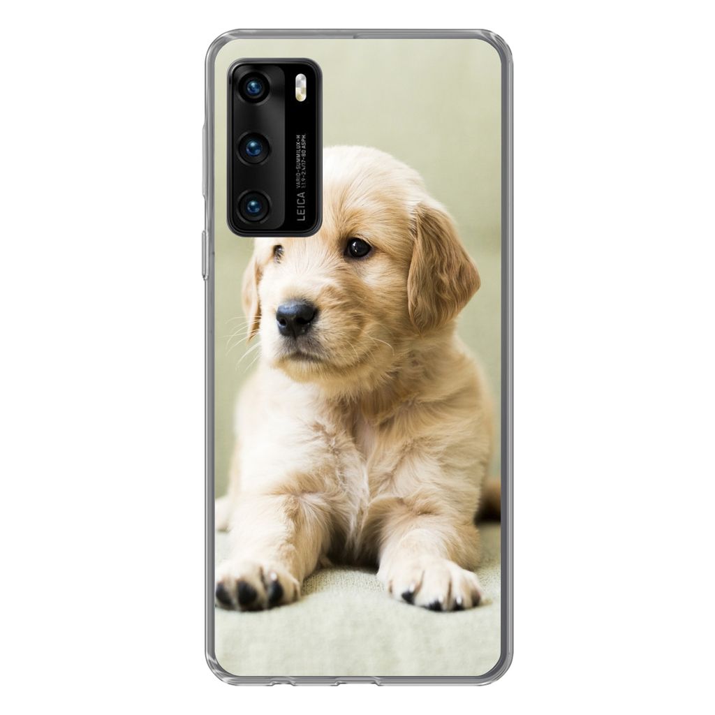 MuchoWow Handyhülle Schutzhülle Hülle für Huawei P40 Golden Retriever Welpe auf dem Sofa liegend Silikon Softcase Handy Hülle - Handytasche