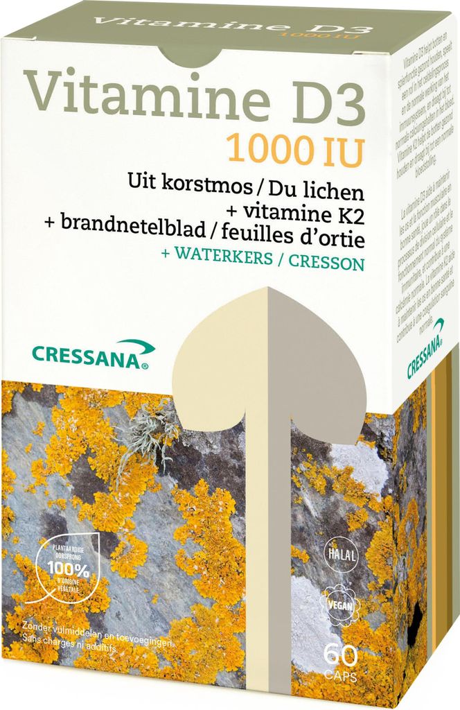 Cressana Vitamin D3 & K2 - 60 Kapseln, 25 mcg - -Vitamin D3 aus pflanzlichen Quellen - Unterstützung des Immunsystems, Knochen- und Muskelfunktion...