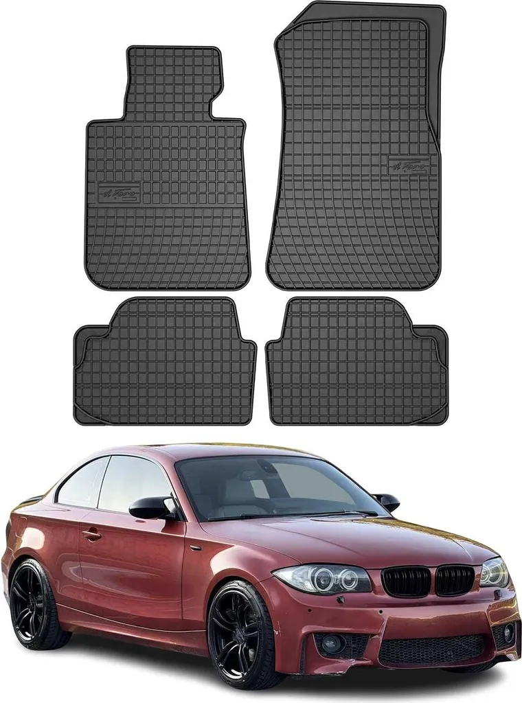 Set Tappetini Gomma Anteriori Per BMW Serie 1 (E81, E82, E87, E88, F20, F21) E X1 (E84), Bordo Alto 15 Mm, Antiscivolo, Rinforzo Pedali