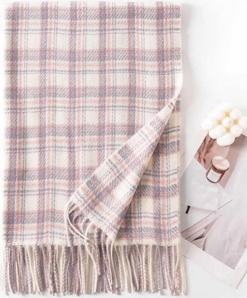 Ever Bloom Sciarpa Quadri Donna – Autunno Inverno, Morbida E Calda, Mista Cotone E Viscosa, Colore Blu Chiaro