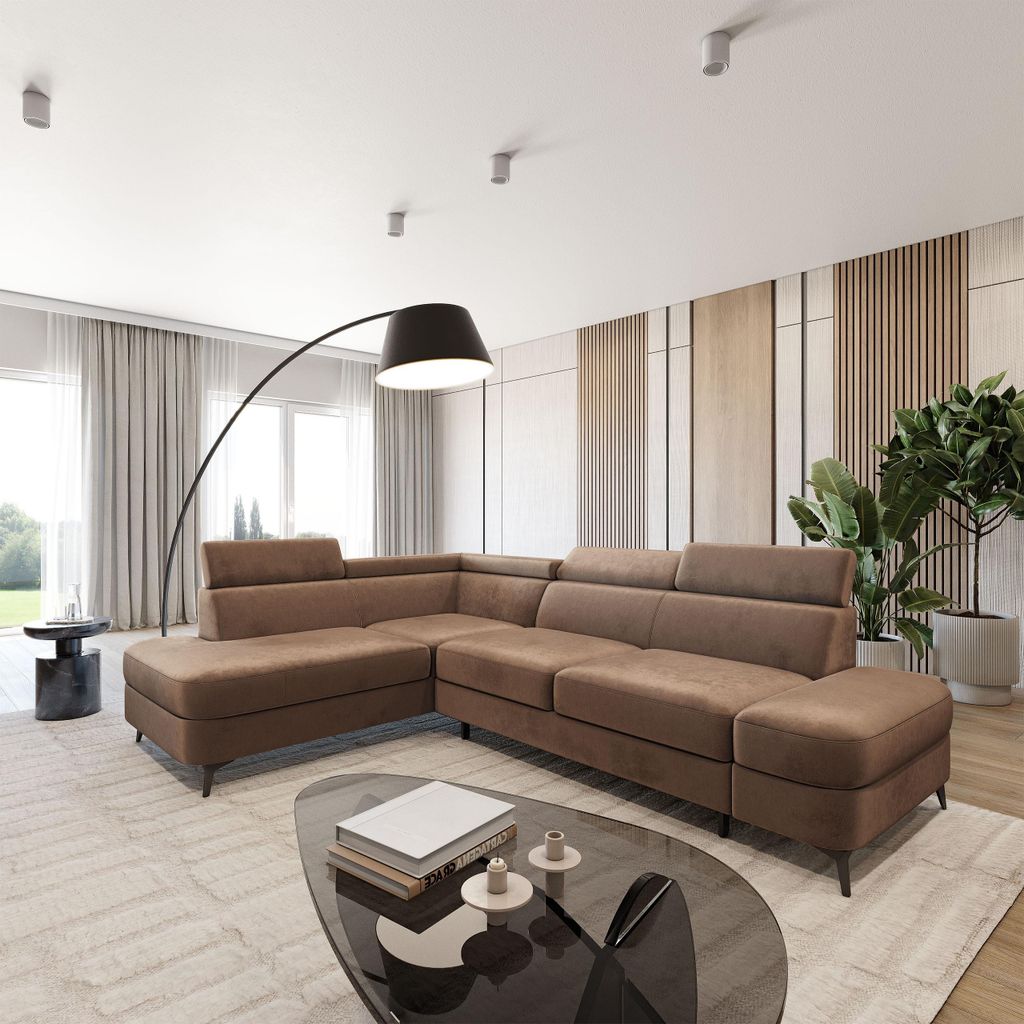 Masseno Ecksofa AVISE M L-S mit Schlaffunktion L-Form, Sofa mit Bettkasten, Wohnzimmersofa, Couch, Soffa, Bettsofa, Couchgarnitur- Beige, MONOLITH 09