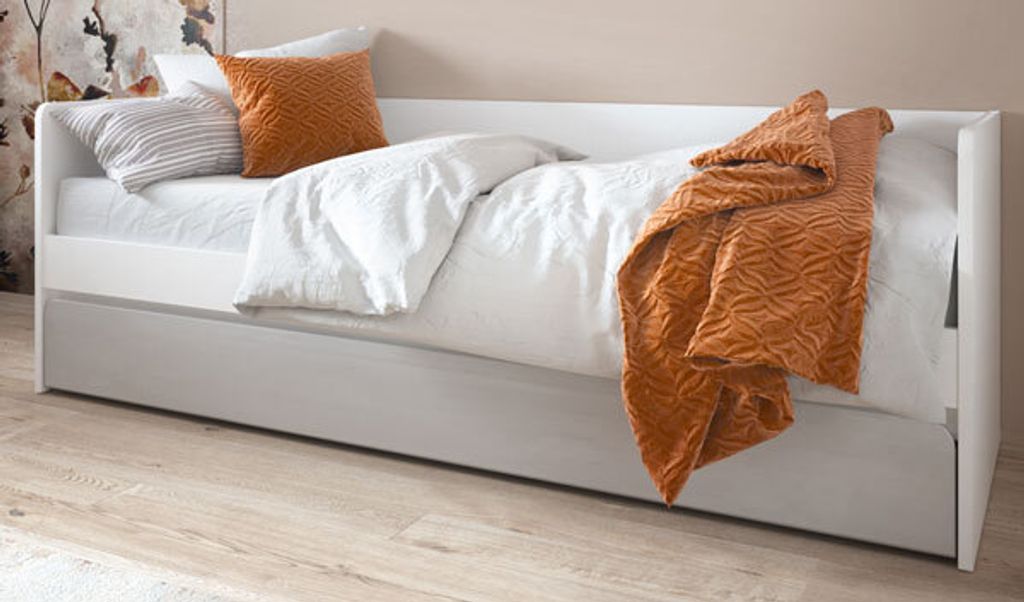 Bett Einzelbett Ausziehliege Albi 90x200cm weiß grau Hochglanz mit Lattenrost