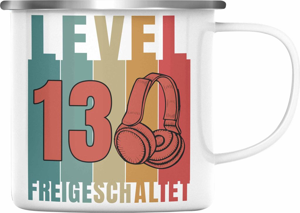 Trendation - 13. Geburtstag Junge Lustige Gamer Emaille Tasse Zocker Geschenk Gamer Gamergirl Geschenkidee Geburtstag 13er Geburtstag (Silber)
