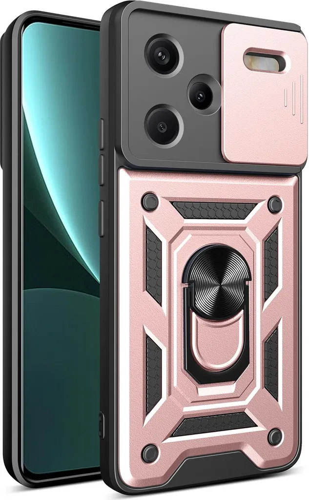 Custodia per Xiaomi Redmi Note 13 Pro+, Custodia in silicone TPU Bumper con supporto ad anello, protezione per fotocamera rosa