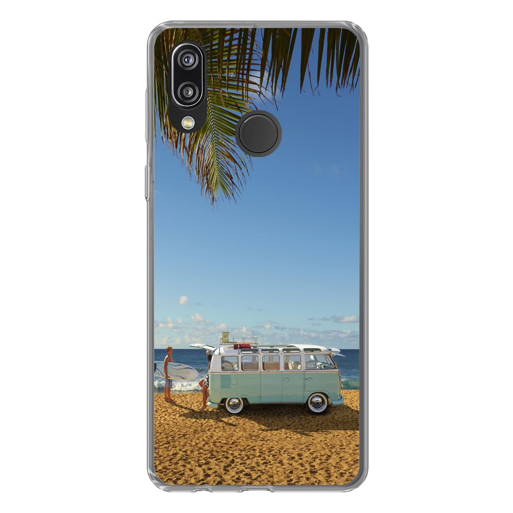 MuchoWow Handyhülle Schutzhülle Hülle für Huawei P20 Lite (2020) Strand - Bus - Surfen Silikon Softcase Handy Hülle - Kartenhalter