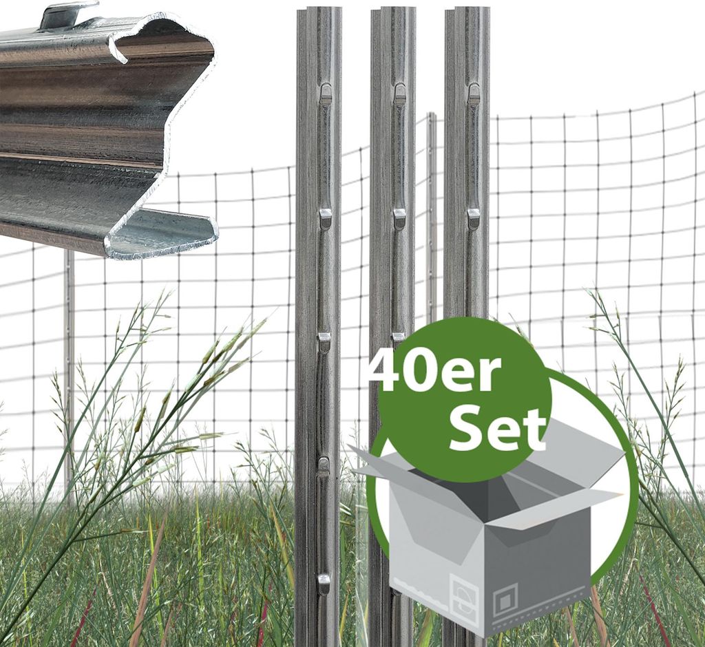 Z-Profil Zaunpfosten 150 cm feuerverzinkt 40x Zaunpfähle 1,5 mm Stärke gestanzte Haken Forstprofil