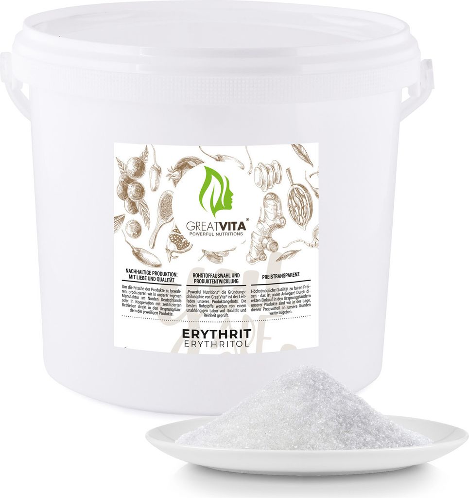 GreatVita Erythrit Eimer 5 kg, Premium Zuckeralternative - kalorienfreies Süßungsmittel ohne Gentechnik | Zahnfreundliche Süßungsmittel ohne Ka...