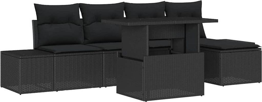 Garten-Sofa-Set mit Speicher 6 pcs Schwarz Poly Rattan