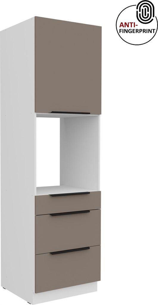 Küchen Hochschrank 60 cm Küche ARIA Sandgrau ultra matt + Weiss matt, hochwertige Fronten mit Anti Fingerprint Beschichtung, Soft-Close Küchenze...