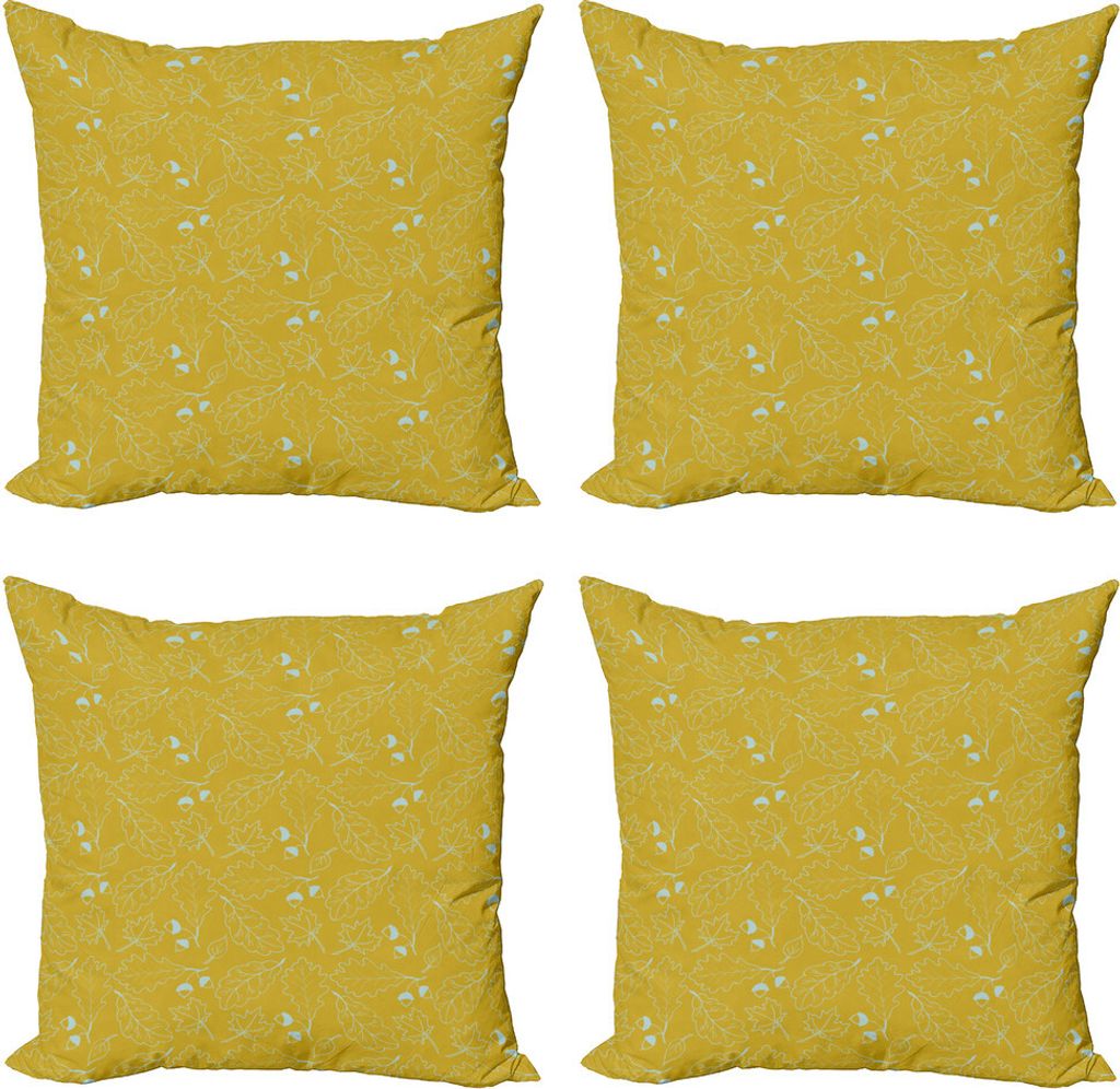 ABAKUHAUS Blätter Kissenbezug Set (4 Stück), Oak Leaf Ahorn-Bäume Skizze, Moderner Doppelseitiger Digitaldruck, 40 cm x 40 cm, Erde Gelb Multicolor