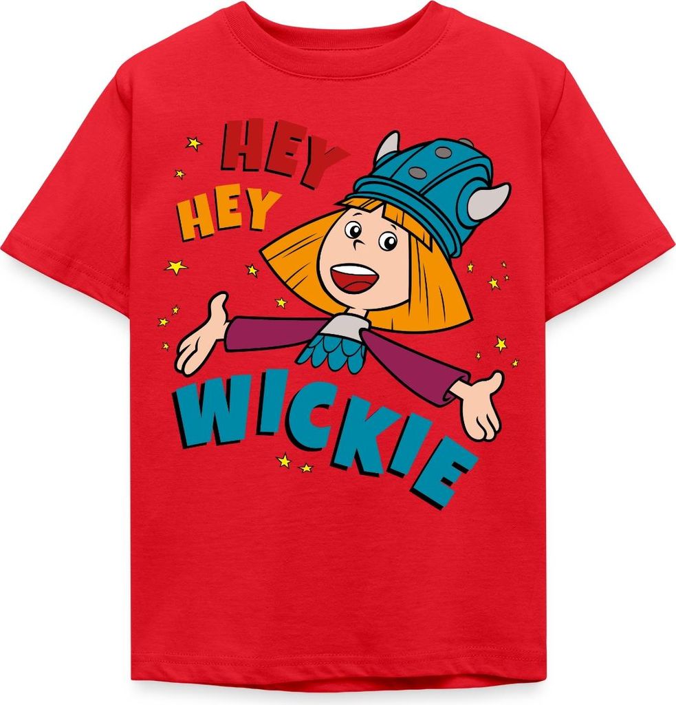 Spreadshirt Wickie Und Die Starken Männer Hey Hey Wickie Kinder T-Shirt, 122/128 (7-8 Jahre), Rot
