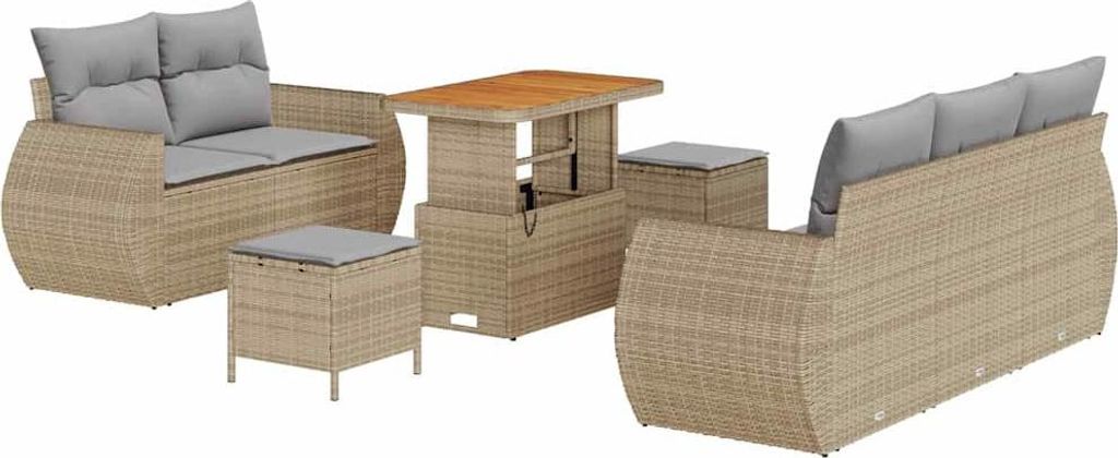 vidaXL Gartensofa-set mit Kissen 8 pcs Beige und Hellgrau Poly-Rattan