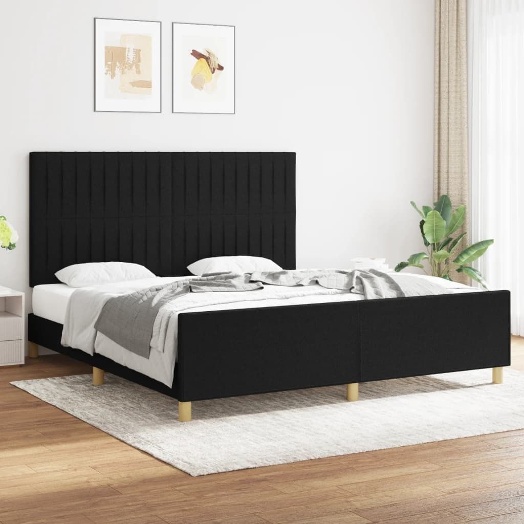 The Living Store Bettgestell mit Kopfteil Schwarz 180x200 cm Stoff