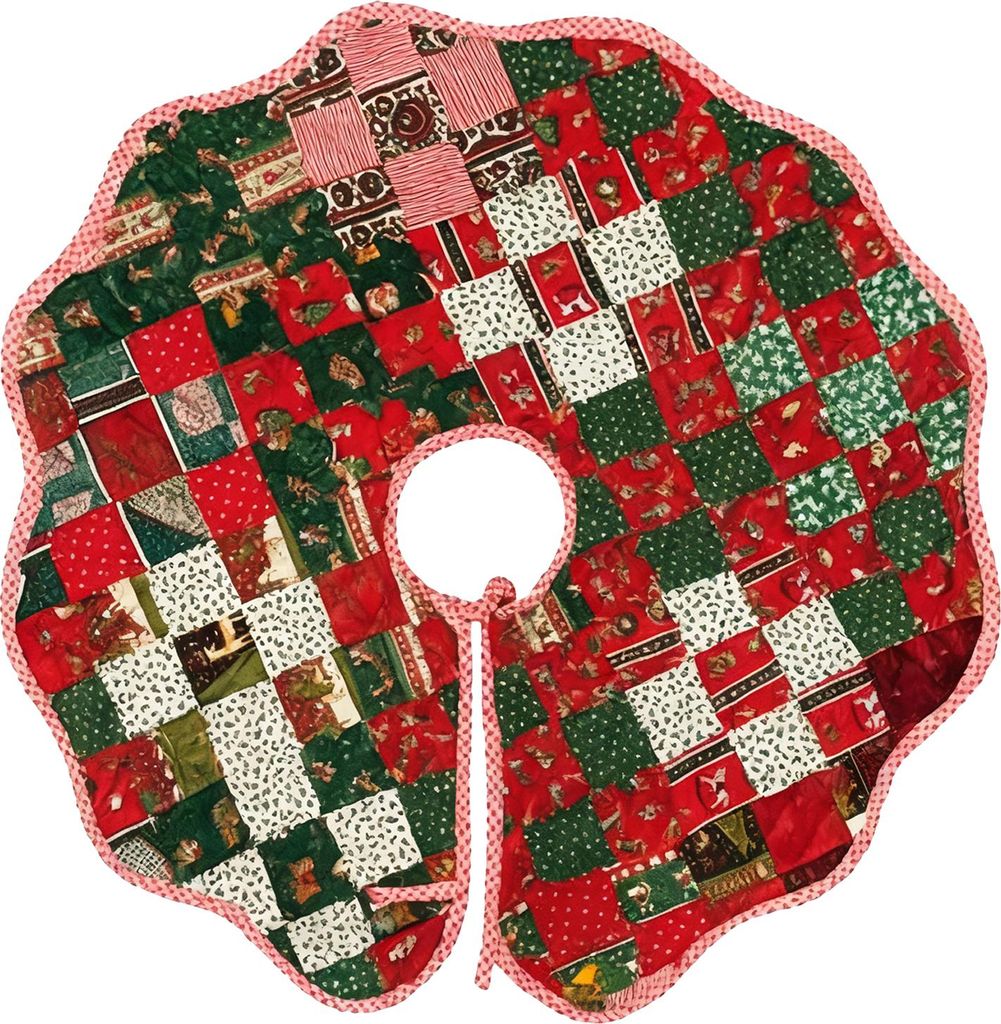 Wendbare Weihnachtsbaumdecke mit Cartoon-Print, rustikal, rot-grün, Patchwork-Stil, für Weihnachtsbaumständer, 120 cm