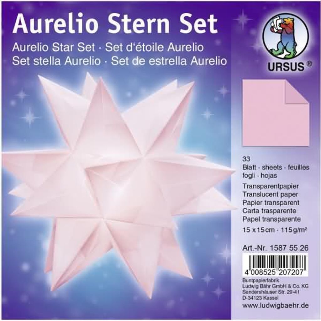 Faltblätter Aurelio Stern Transparentpapier 115g/qm 15x15cm 33 Blatt rosa