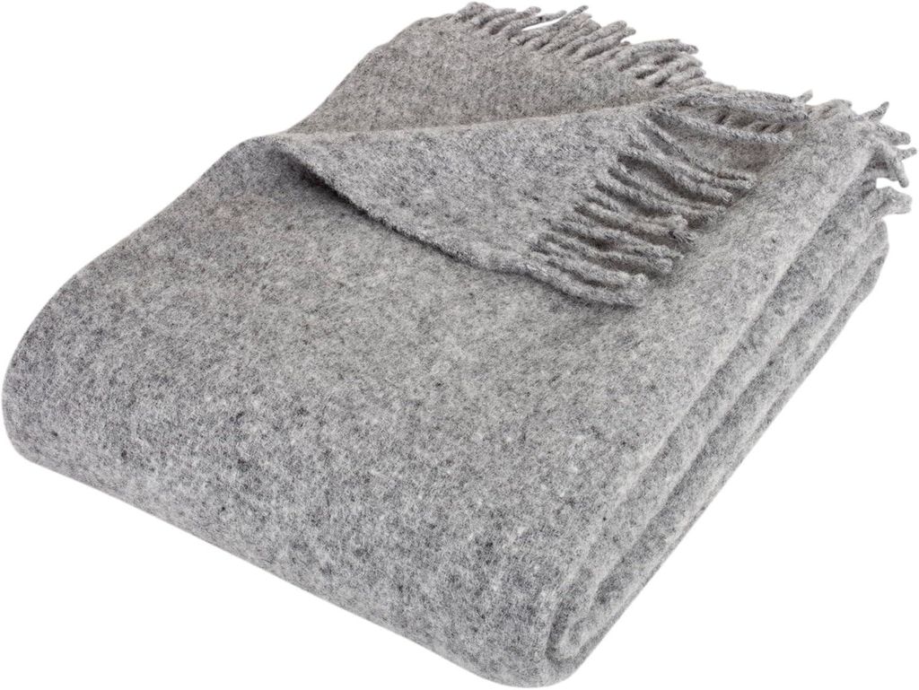 Wolldecke im Scandi-Stil aus 100 % reiner Schurwolle – Woolmark-, weich & nachhaltig 130x 200 cm, dunkelgrau meiliert