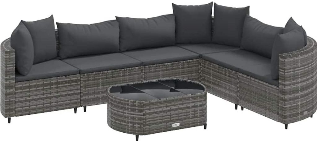 vidaXL 7-tlg. Garten-Sofagarnitur mit Kissen Grau Poly Rattan