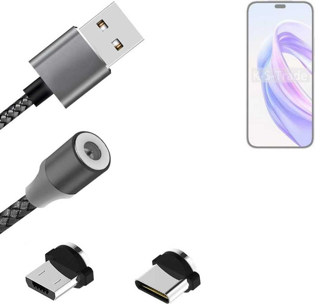 K-S-Trade Hochwertiges Magnet-Lade-kabel Sync-Kabel Daten-Kabel kompatibel mit Honor X50i+ mit USB-Typ-C-Anschluss und Micro-USB-Anschluss 2A bis zu