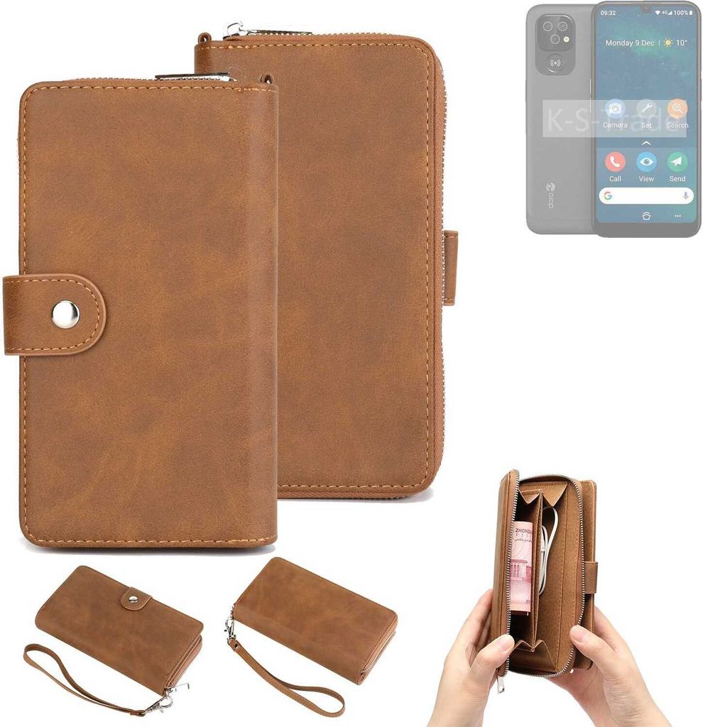 K-S-Trade Handyhülle Schutzhülle kompatibel mit Doro 8100 & Portemonnee Tasche Handytasche Case Etui Geldbörse Wallet braun (1x)