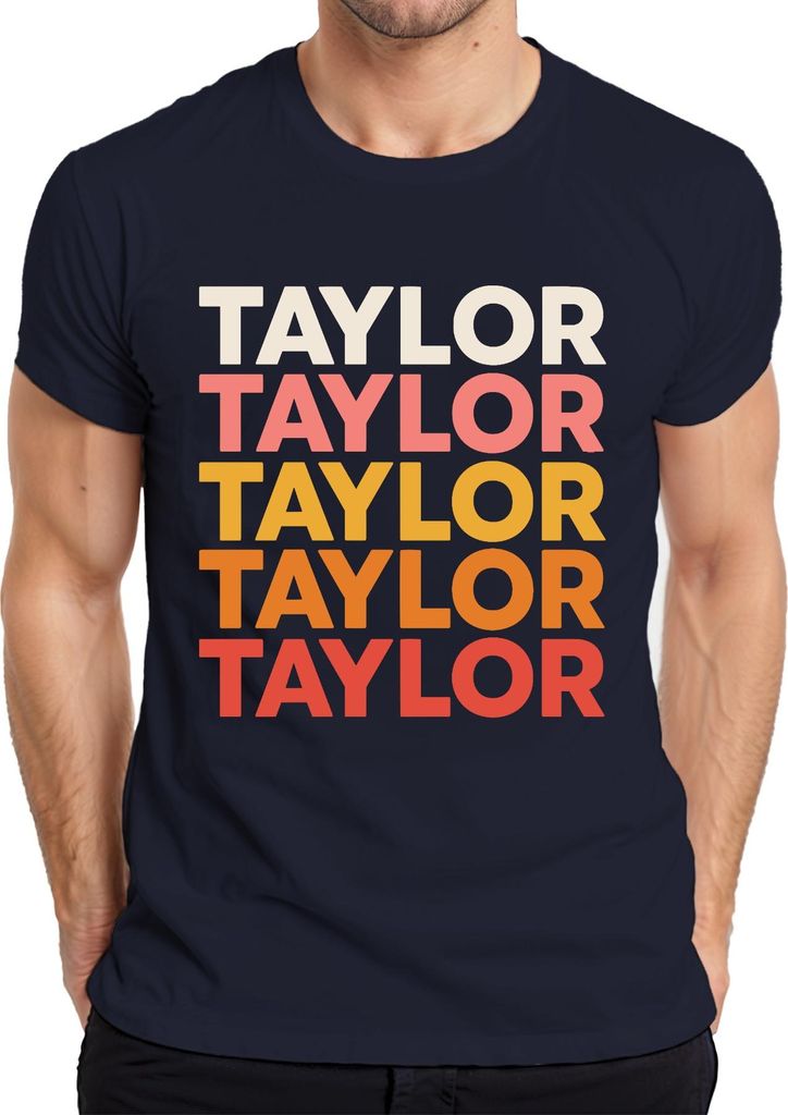 Taylor Schriftzug Gestapelt Swiftie Mehrfarbig Vintage Fanartikel Herren T-Shirt, Navy, S