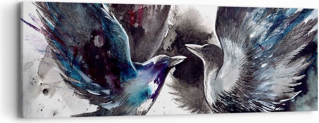 Bild auf Leinwand - Leinwandbild - Vogel Natur Feder - 90x30cm - Wand Bild - Wanddeko - Wandbilder - Leinwanddruck - Bilder - Kunstdruck - Wanddeko...