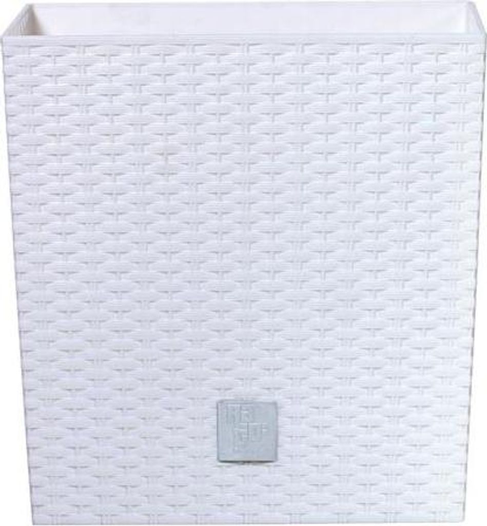 A white, woven-textured planter pot.