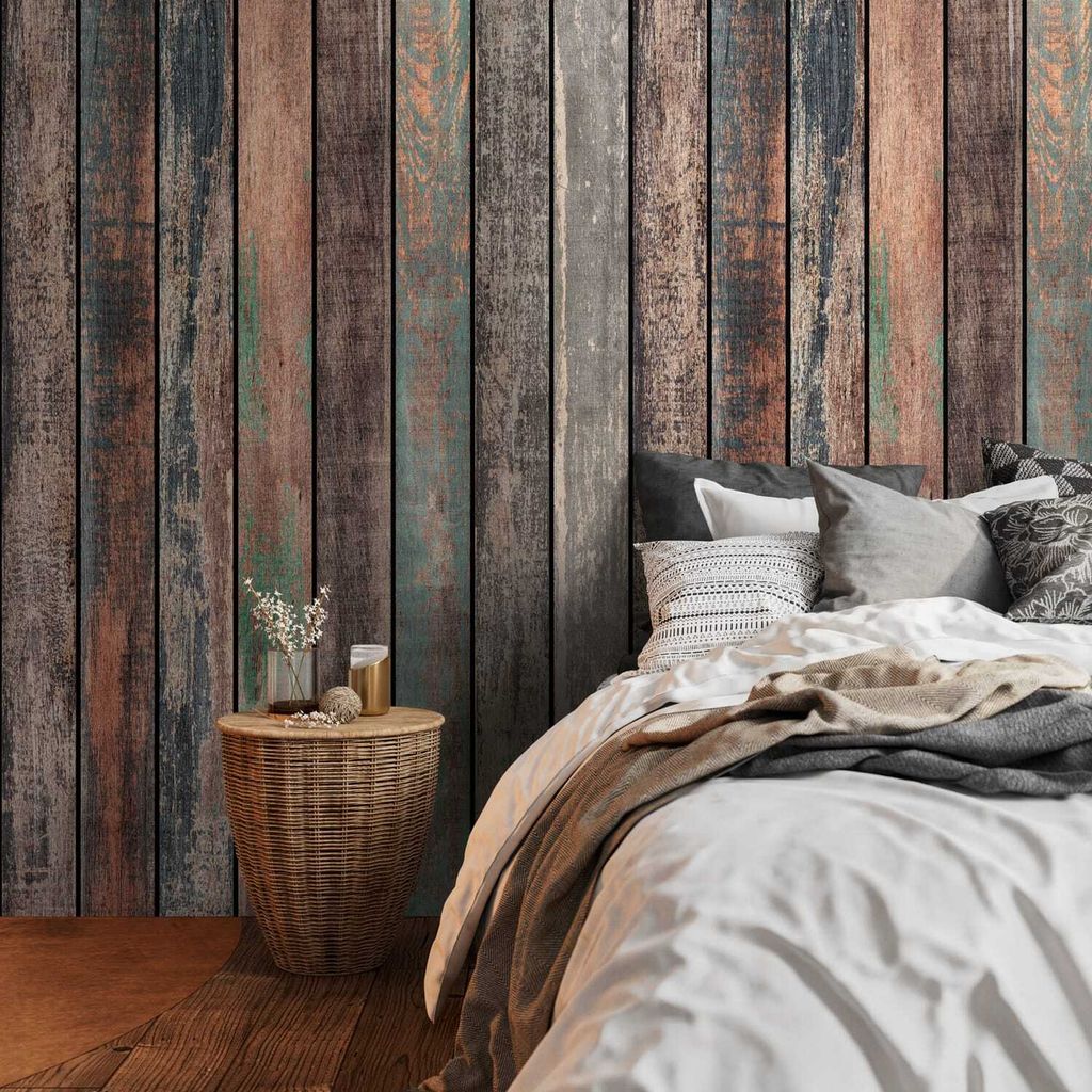 Profhome 398321-GU Fototapete Holzoptik matt braun blau grün grau 1,59 m x 2,8 m