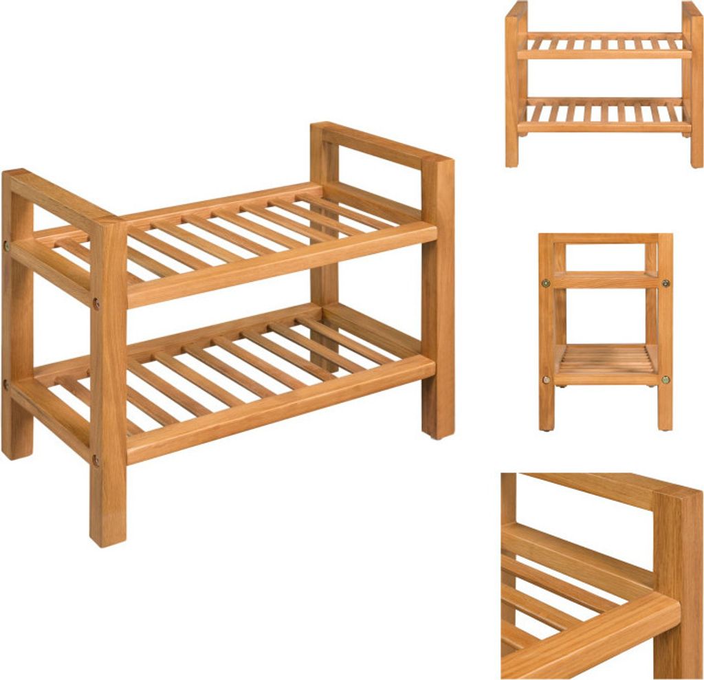 vidaXL Schuhregal mit 2 Etagen 50x27x40 cm Massivholz Eiche Produktbild 