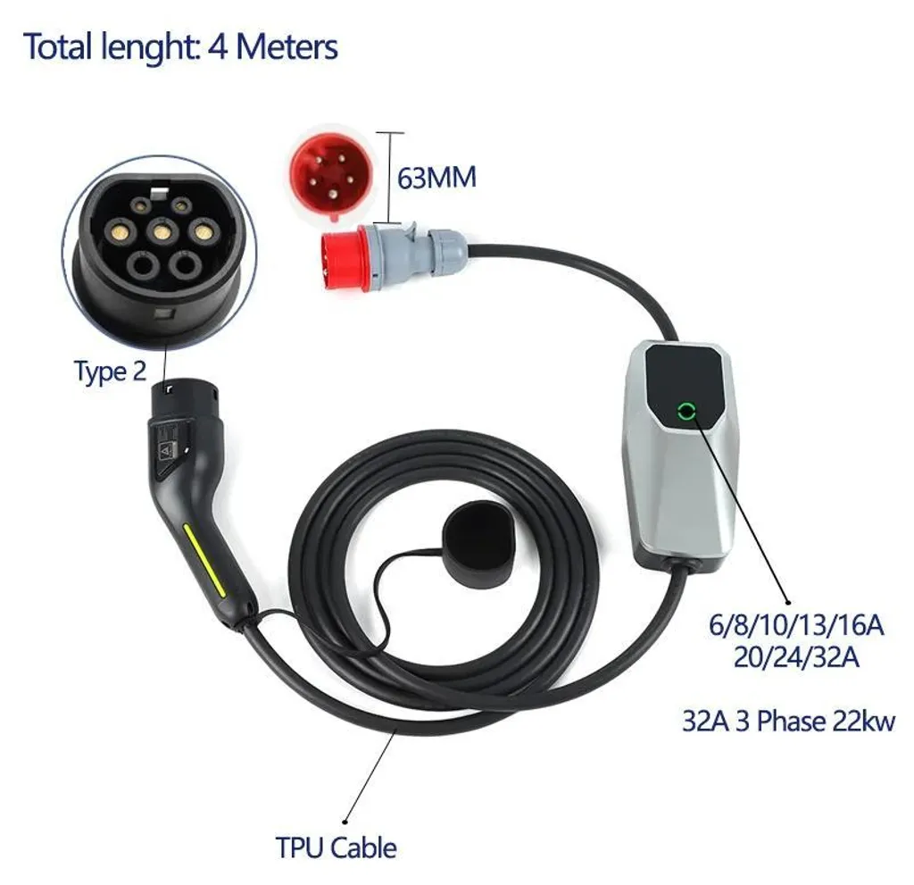 Chargeur EV portable Type 2 triphasé 32A pour recharge à domicile - 2