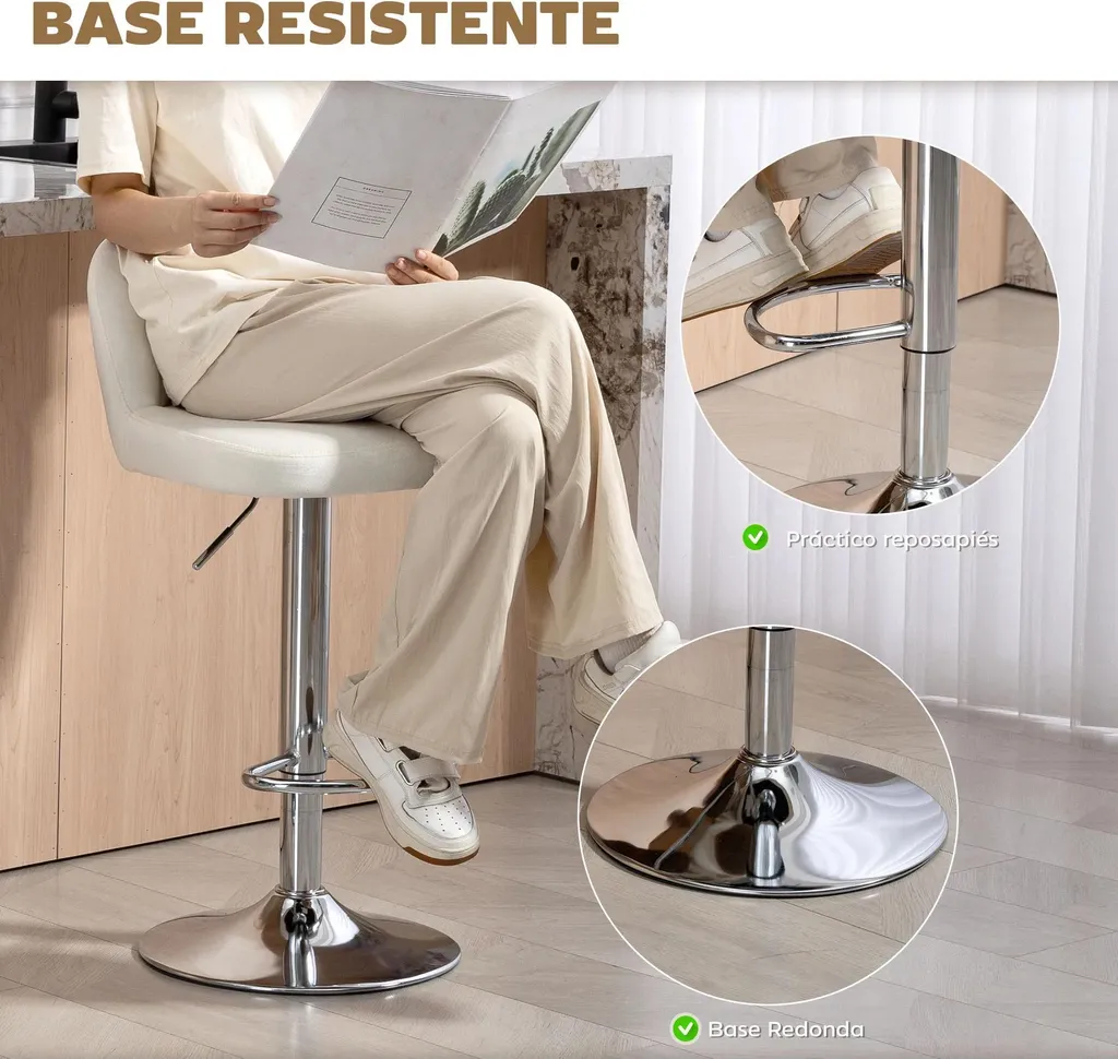 Lot 2 Tabourets de Bar pour Îlot de Cuisine - Pivotant Velours Fixe 81cm - 6