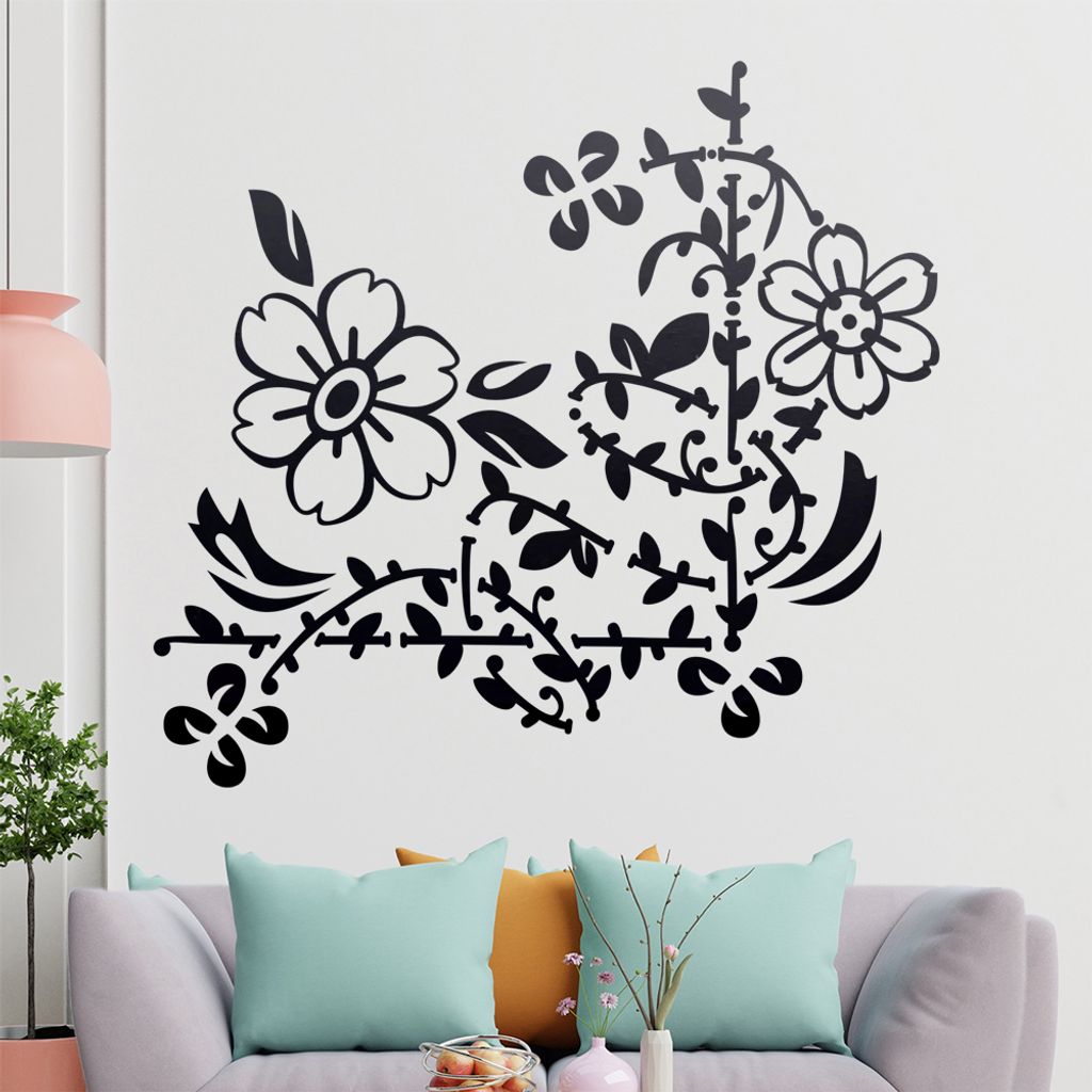 Blumenranke - Linien Wandtattoo in 6 Größen - Wandaufkleber Wall Sticker - Dekoration, Küche, Wohnzimmer, Schlafzimmer, Badezimmer
