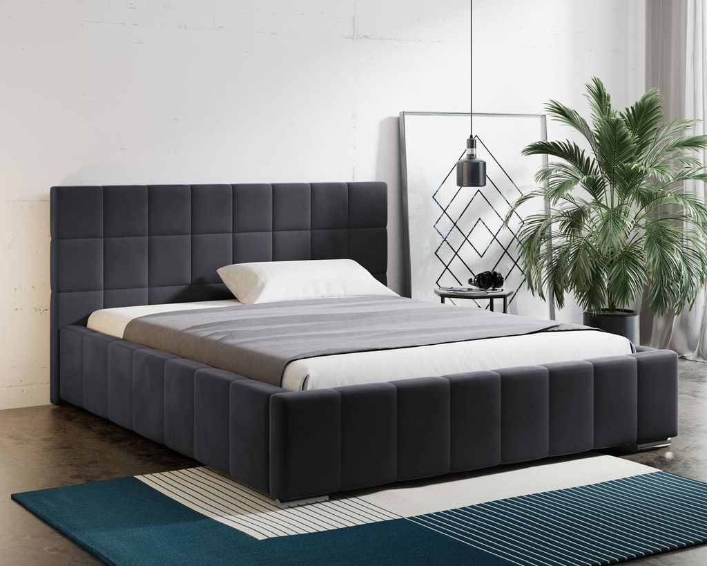 Beautysofa Polsterbett mit Bettkasten Tres, Bett für Schlafzimmer, Metallrahmen mit Lattenrost (Stoff: kronos 22 - grau, Große: 180x200 cm)