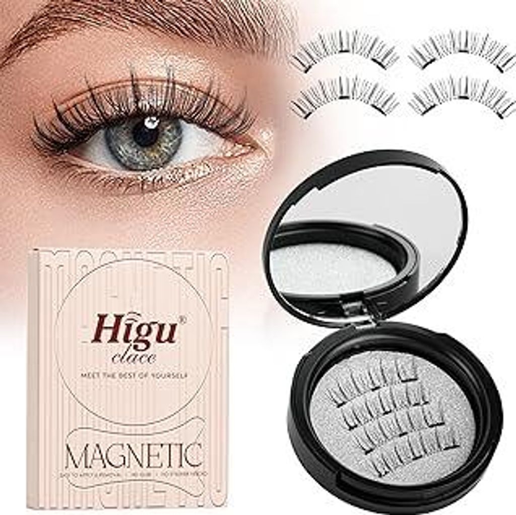 Higu clace Magnetische Wimpern,Magnet Wimpern Ohne Eyeliner,Magnetische Wimpern mit Applikator,Wimpern Magnetisch Natürlicher Look,Kein Kleber erf...