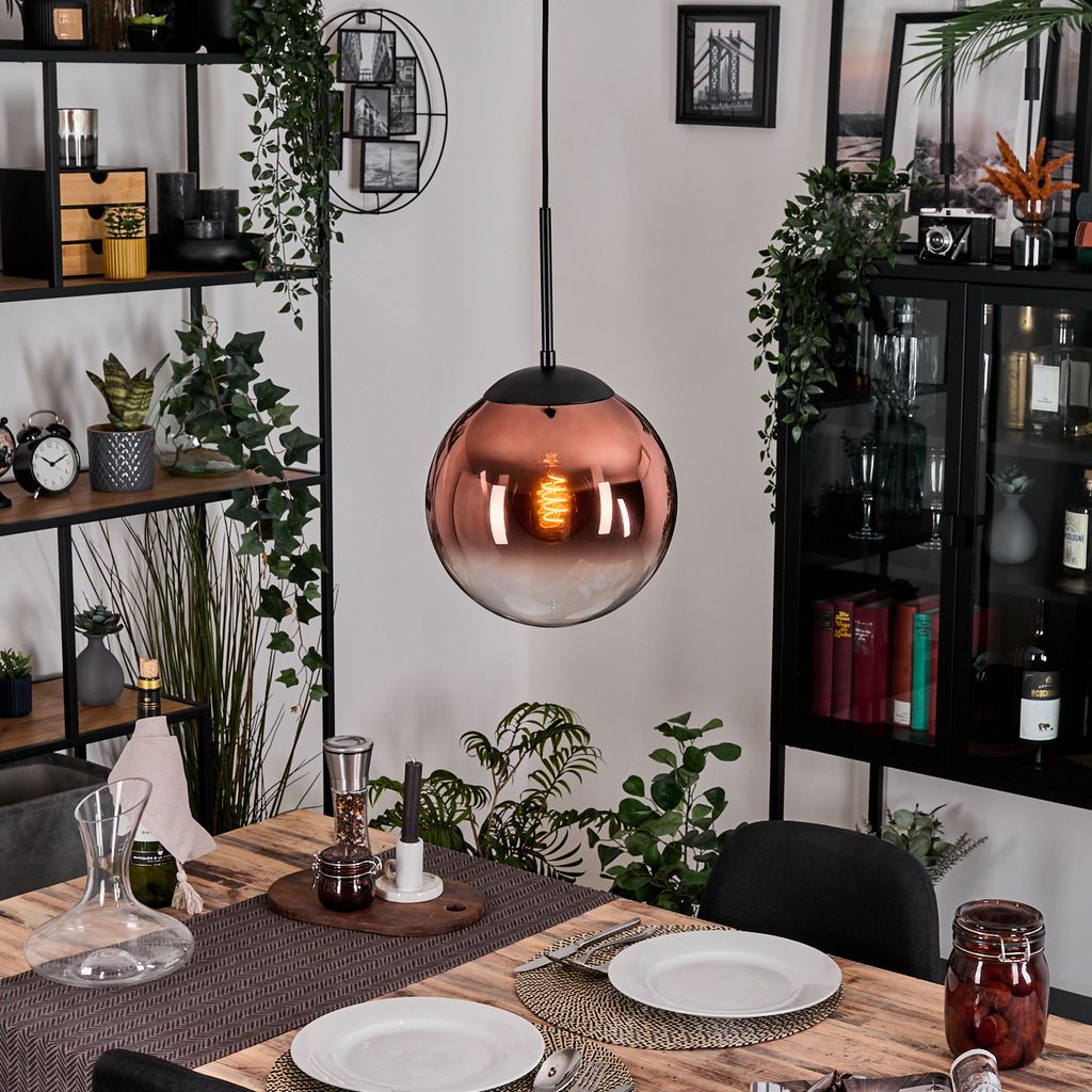 Fossobiubo Hängelampe aus Metall/Glas in Schwarz/Kupferfarben/Klar