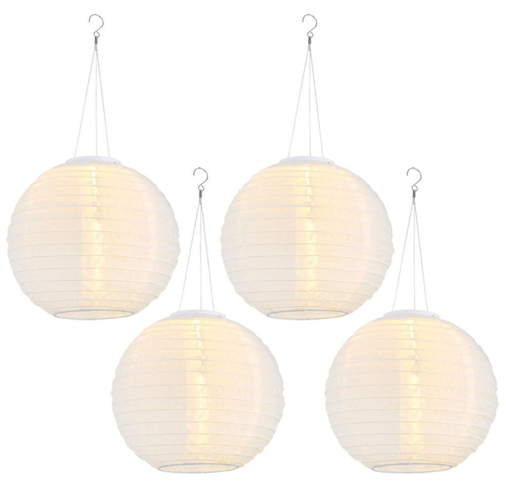 4er Set LED Solar Außen-Hängeleuchte, Lampion weiß, D 30 cm