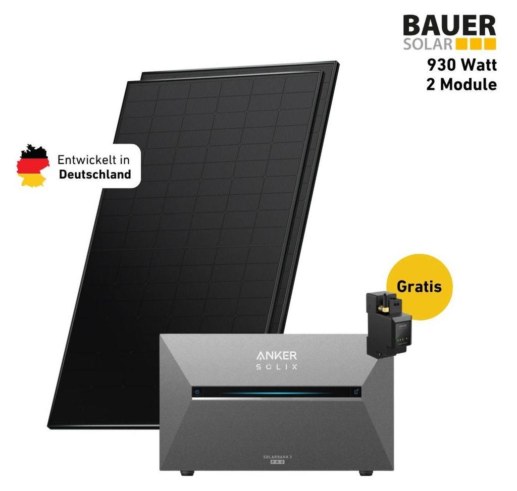 900 Watt, Bifazial Komplettset, Balkonkraftwerk, Anker SOLIX Solarbank 3 E2700 Pro, 2 x BP2700 Zusatzbatterien, Halterung Bitumendach vertikal, Ank...