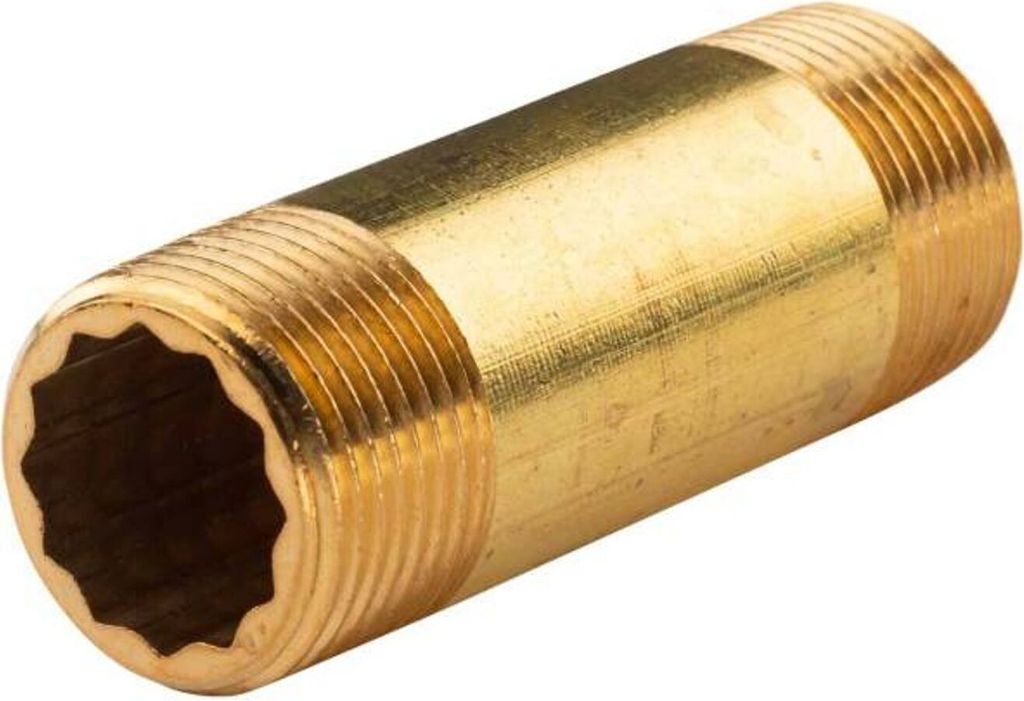 Messing Gewinde-Fitting Distanz Doppelnippel 1'-1' L= 90 mm, schwere Ausführung