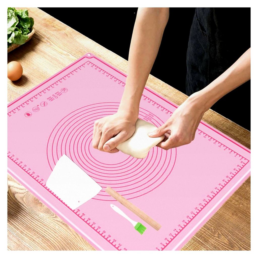 Backunterlage, 70 x 50 cm, Antihafte, Rutschfeste Teigmatte, Rosa, Silikon Backmatte mit Messung, Knetunterlage für Fondant, Pizza, Pasta, BPA-fre...