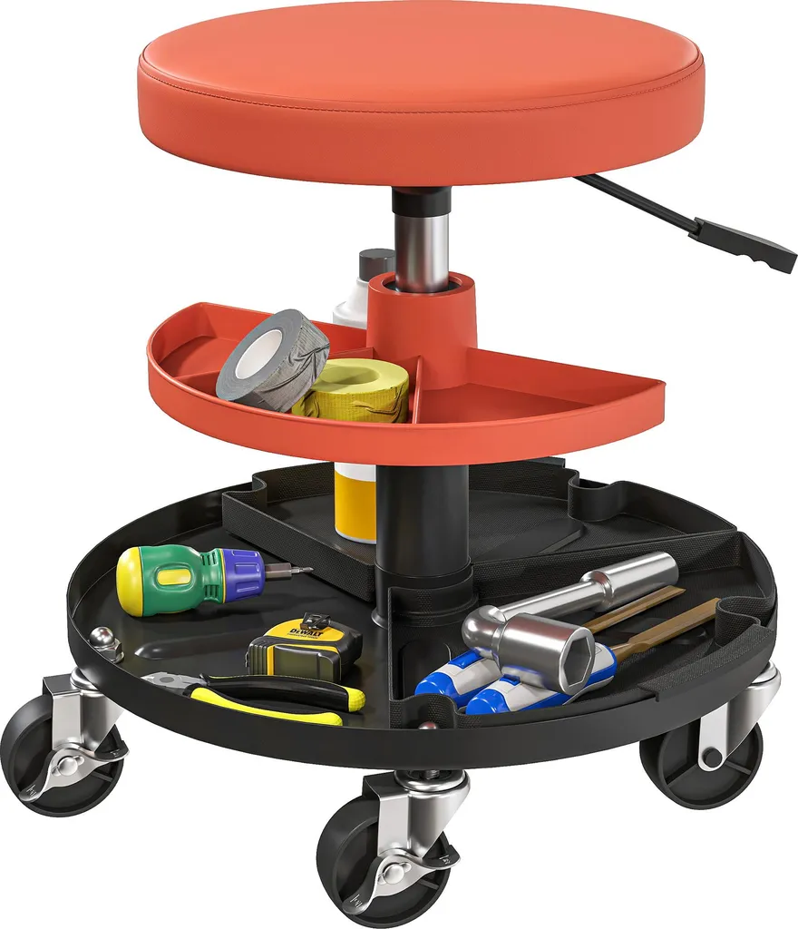 Siège d'atelier réglable charge 135 kg avec double plateau à outils