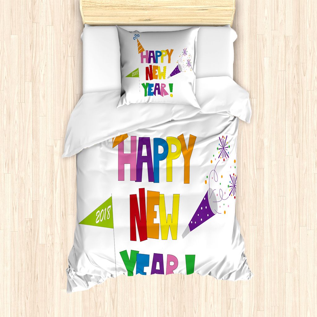 ABAKUHAUS Frohes neues Jahr Bettbezug Set für Einzelbetten, Bubbly Platz Font, Milbensicher Allergiker geeignet mit Kissenbezug, 135 cm x 200 cm -...