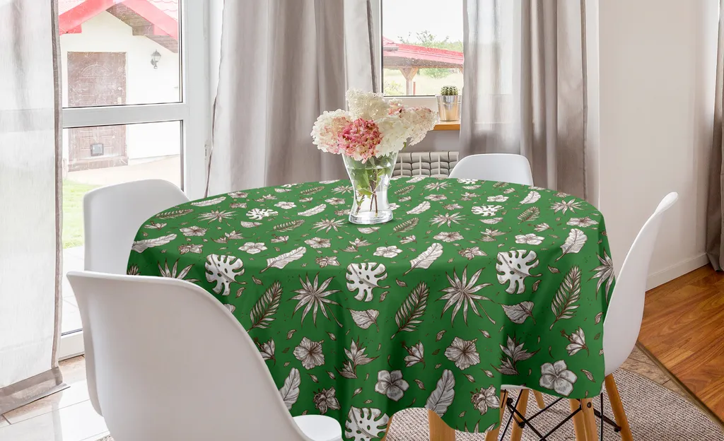 Tovaglia Rotonda 150 cm Monstera ABAKUHAUS | Arredo Cucina Tropicale