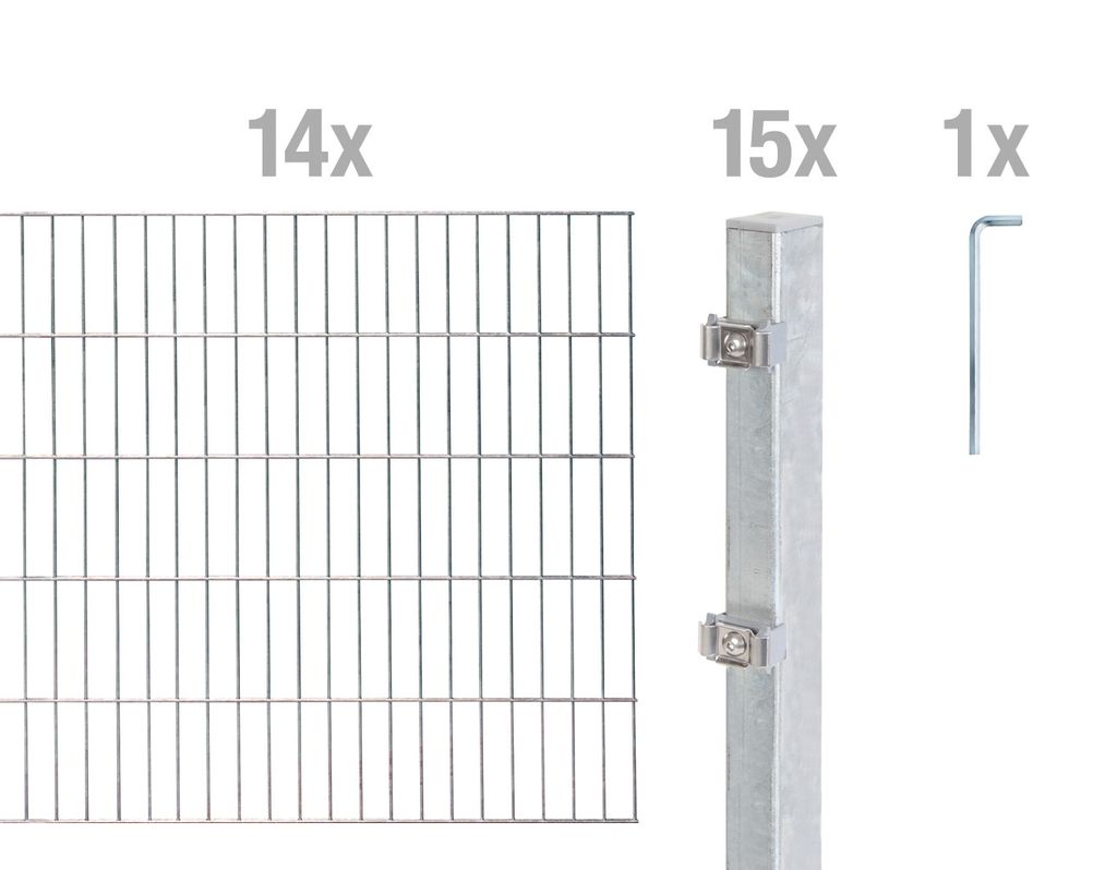 Alberts Doppelstabmatten Zaun, Höhe 80 cm, Länge 28 m, Zaun-Komplettset zum Einbetonieren, feuerverzinkt, Pfosten 60x40 mm