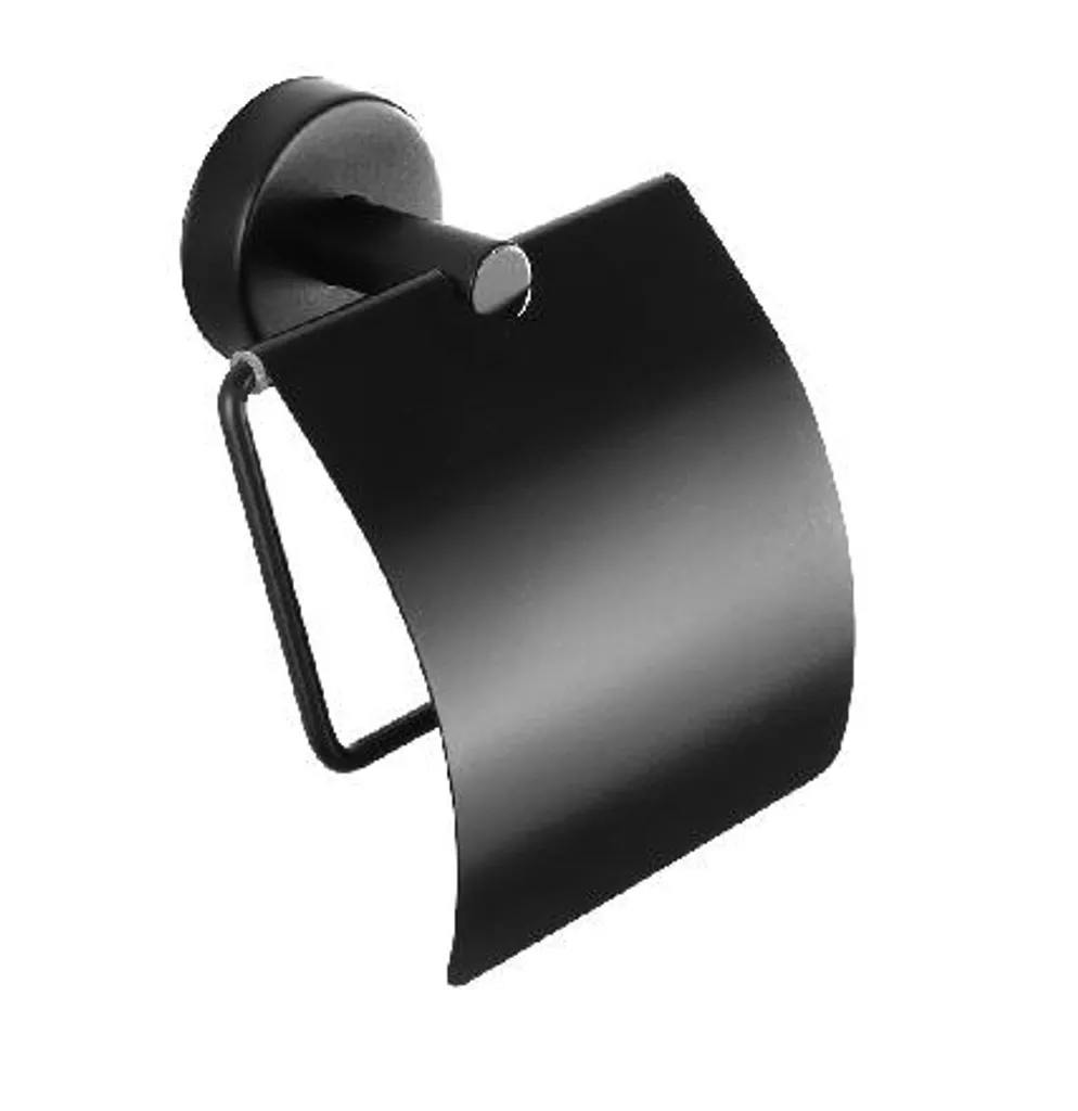 Dévidoir papier toilette mural avec capot noir mat Sanela Accessoires